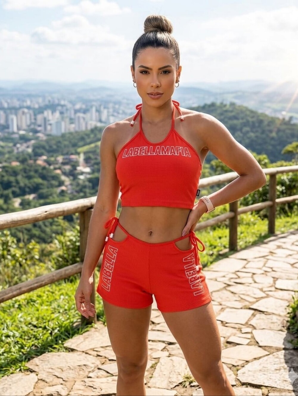 ​Labellamafia Red Ribbed Crop Top & Shorts Two-Piece Matching Set Size M NWT